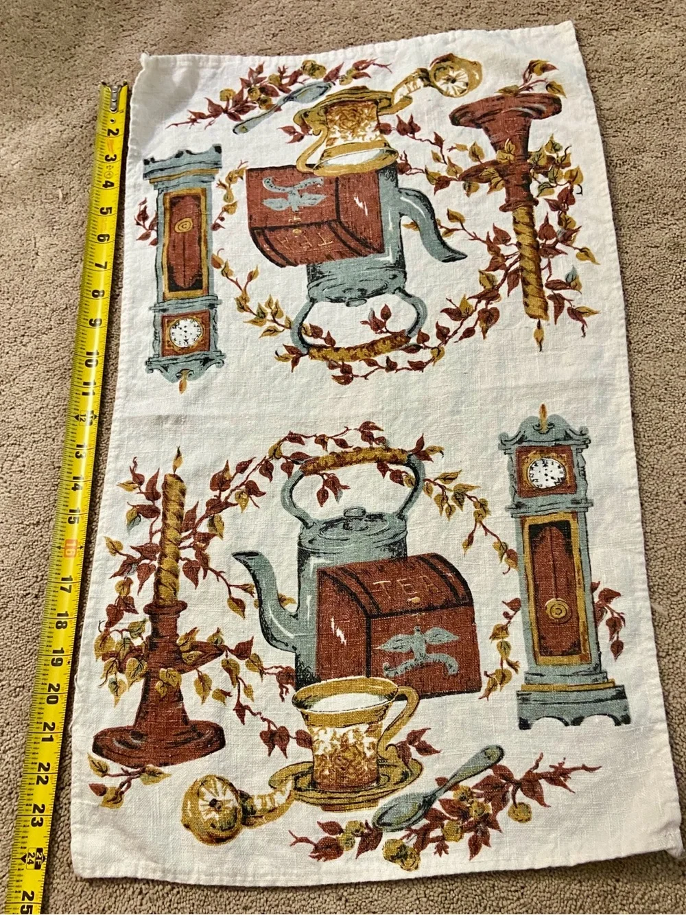 Vintage Linen Kitchen Towel  in Shades of Brown and Gold